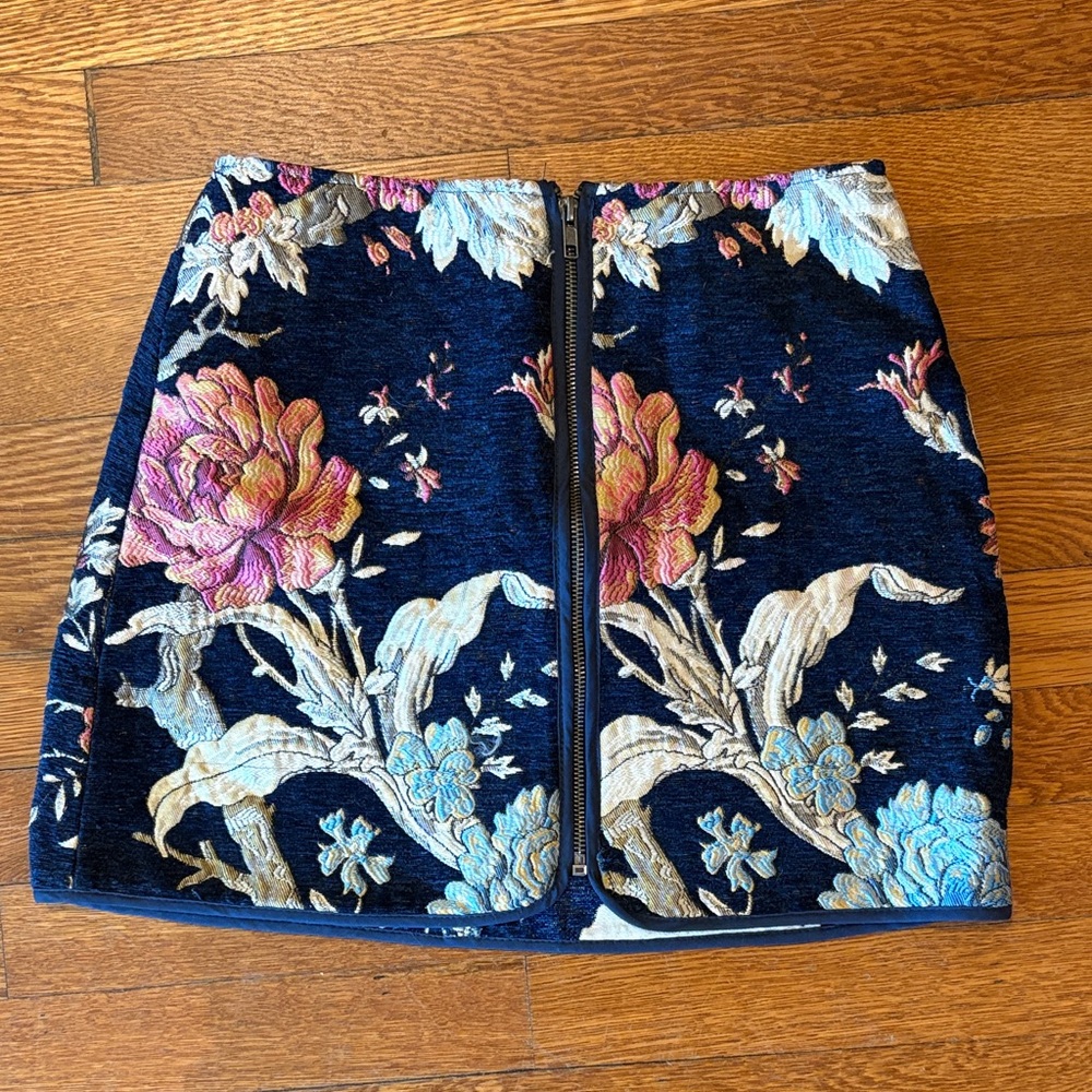BB Dakota Floral Embroidered Mini Skirt - Navy and Pink